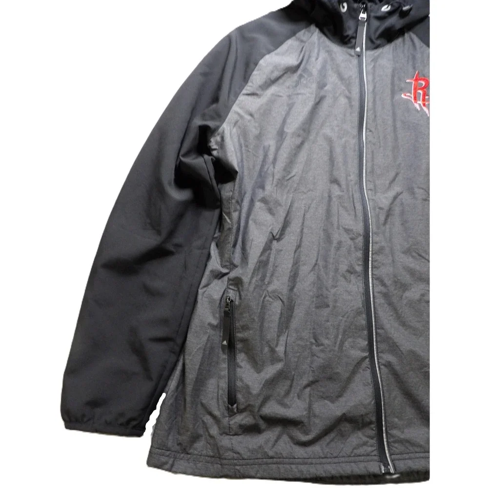 Adidas Houston Rockets Full Zip Hooded Jacket Men L Gray Black Basketball Sports